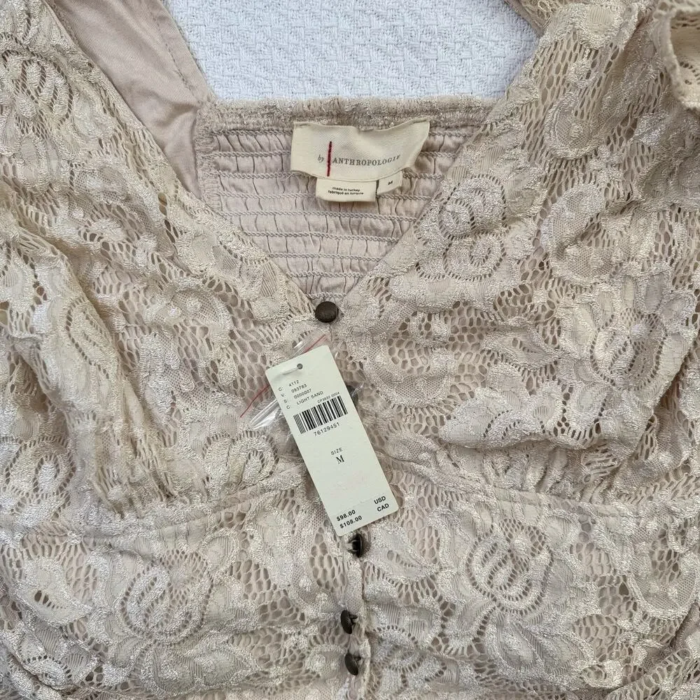 NWT Anthropologie Lioness Sleeve Blouse Tan Women's Size M - Picture 7 of 7